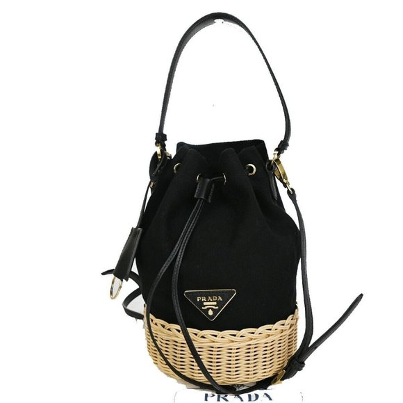 PRADA 2Way Plage Wicker 2Way Shoulder Hand Bag Straw Canvas Leather - Picture 1 of 16